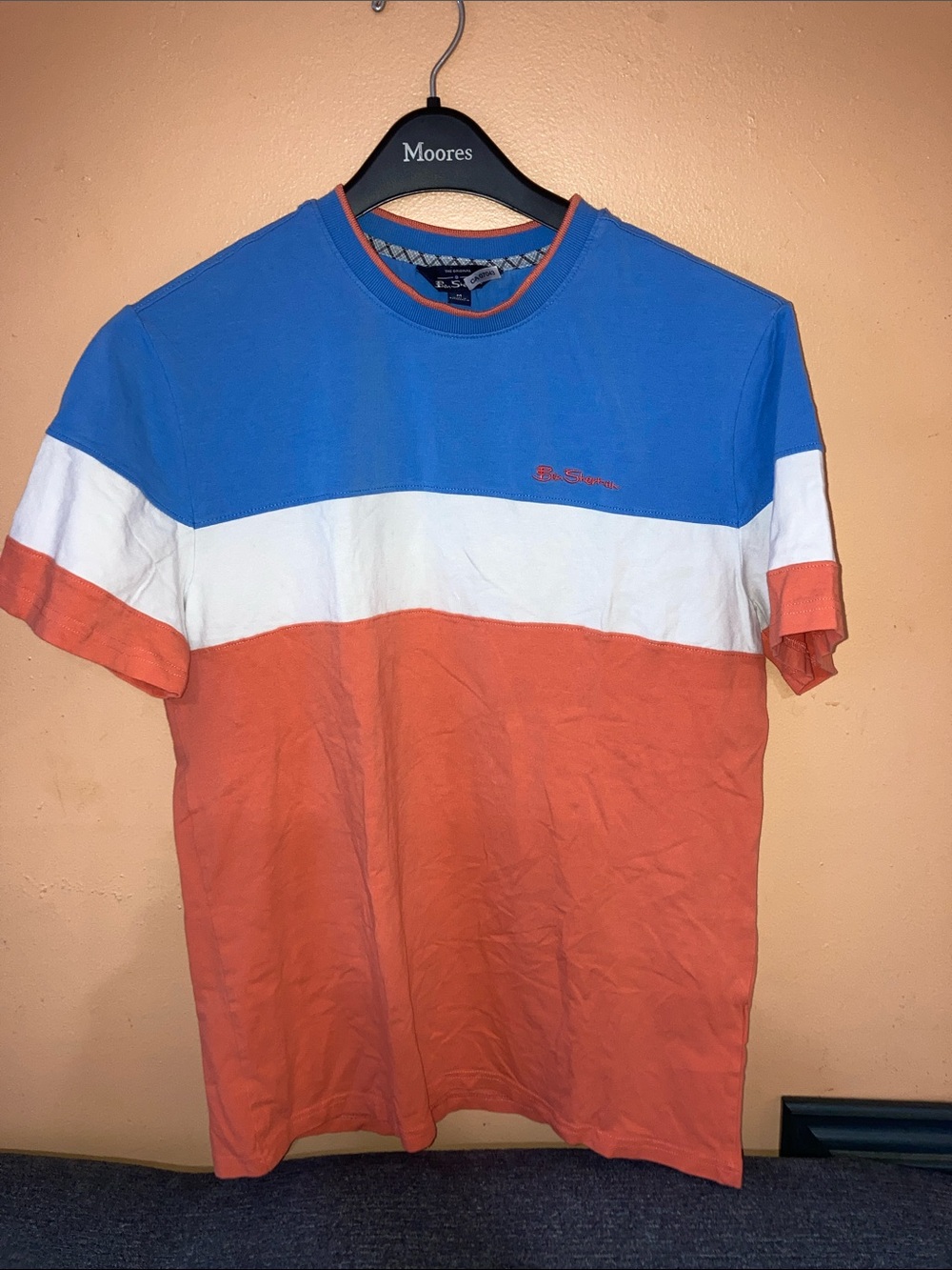 Ben Sherman Blue White Orange Colorblock Short Sleeve Tee
